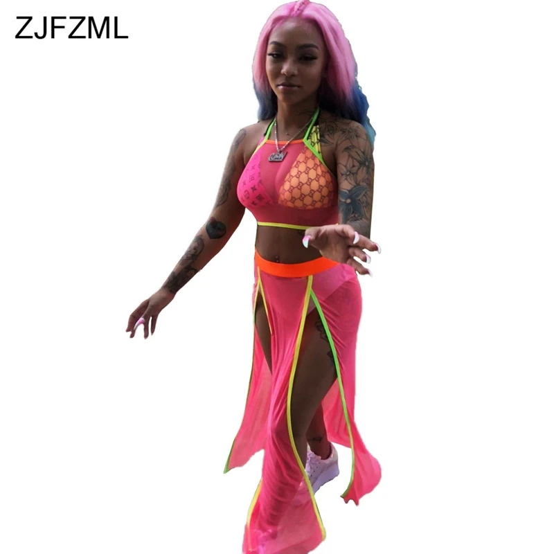 ZJFZML Sexy Mesh Two Piece Dress 2018 Summer Women Halter Sleeveless See Through Dress Streetwear Front Split Backless Maxi Robe
ZJFZML Sexy Mesh Two Piece Dress 2018 Summer Women Halter Sleeveless See Through Dress Streetwear Front Split Backless Maxi Robe