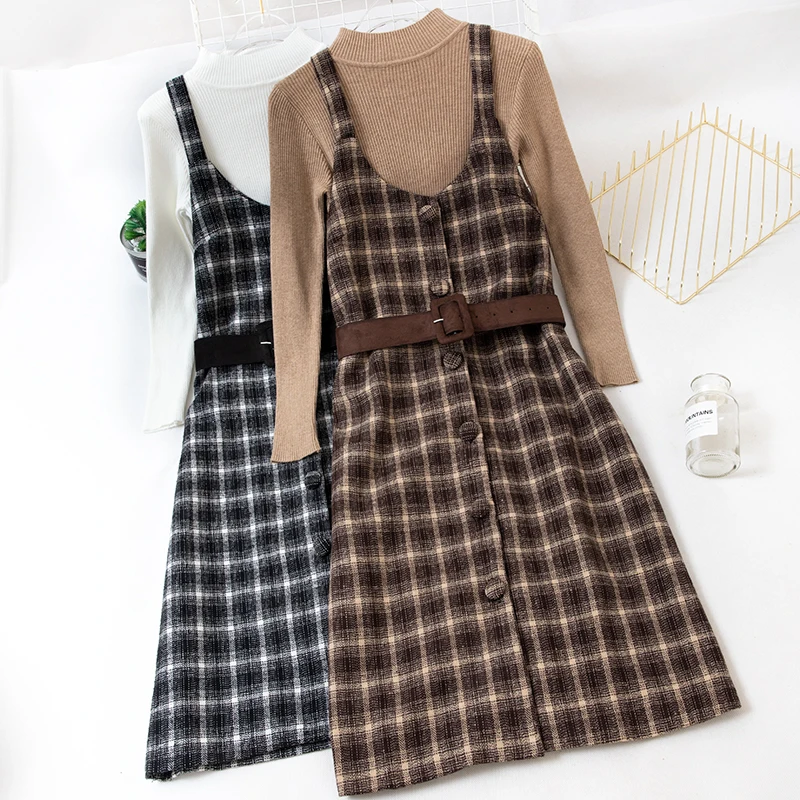 Women's Sets Knitwear + Plaid Strap Dress Two Piece Set Autumn And Winter New Temperament Suit Women
Women's Sets Knitwear + Plaid Strap Dress Two Piece Set Autumn And Winter New Temperament Suit Women