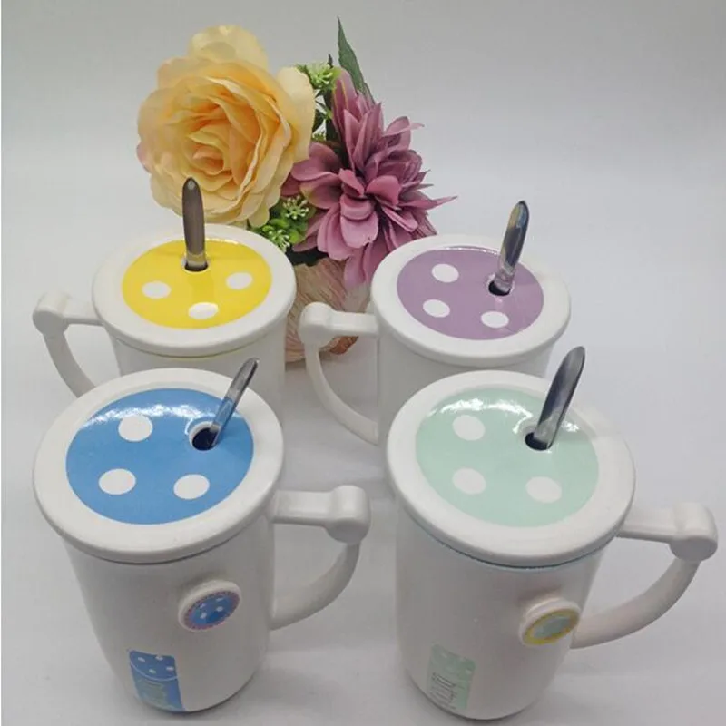 

380ML Simple Ceramic Cup With Lid Spoon Cup Creative Enamel Coffee Cup Mug