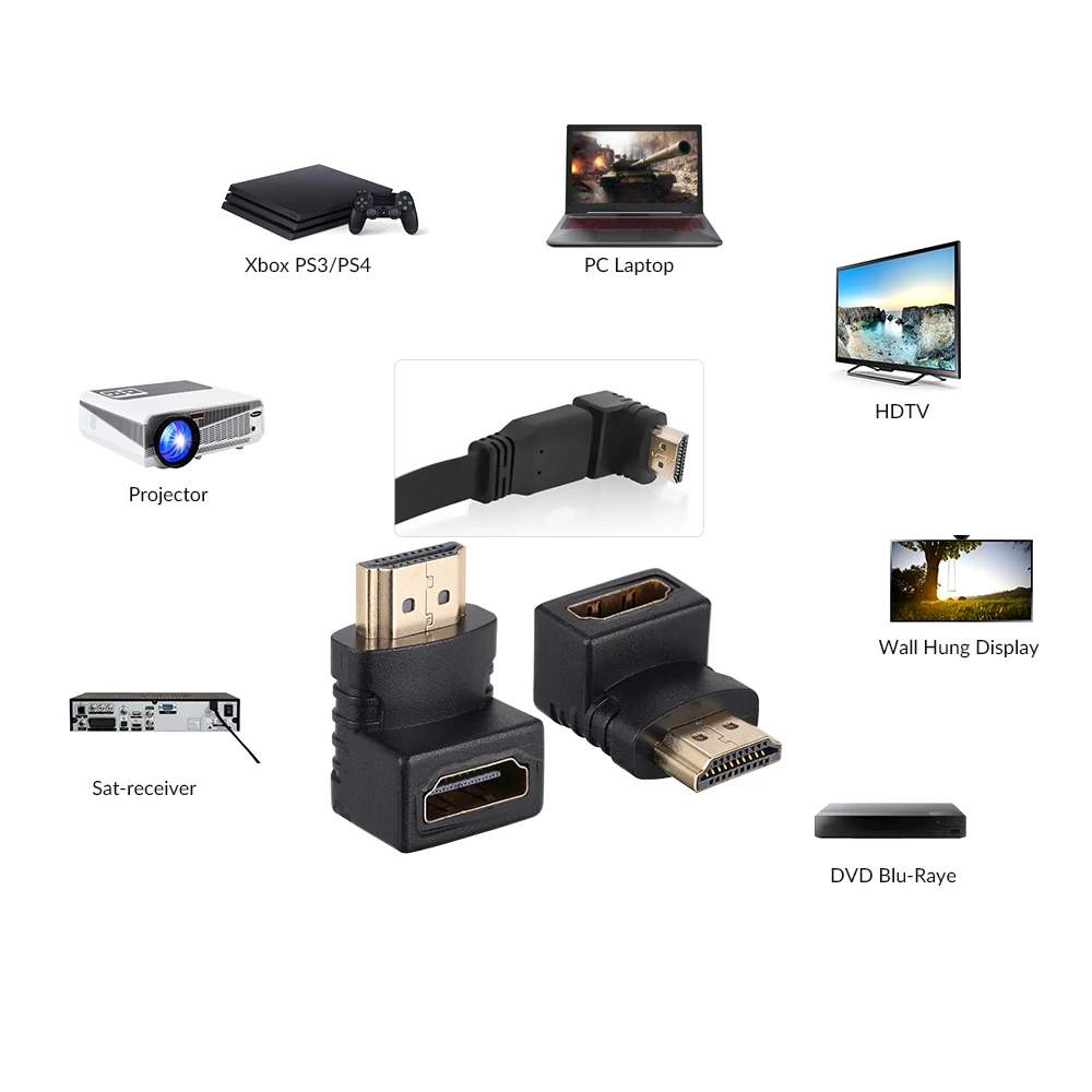 HD Right Angle Adapter Connector 90 Degree Gold Plated Male to Female Adapter Support 4K for HDTV forTV Home
HD Right Angle Adapter Connector 90 Degree Gold Plated Male to Female Adapter Support 4K for HDTV forTV Home