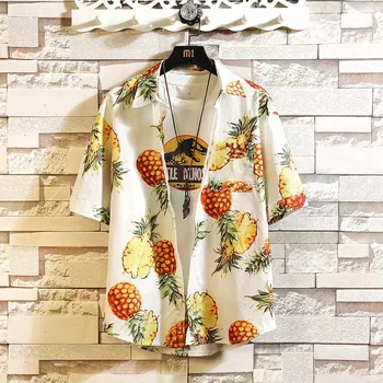 

Mens Hawaiian Shirt Male Casual Camisa Masculina Pineapple Printed Beach Hawaii Shirts Short Sleeve Summer Blouse Men 5XL