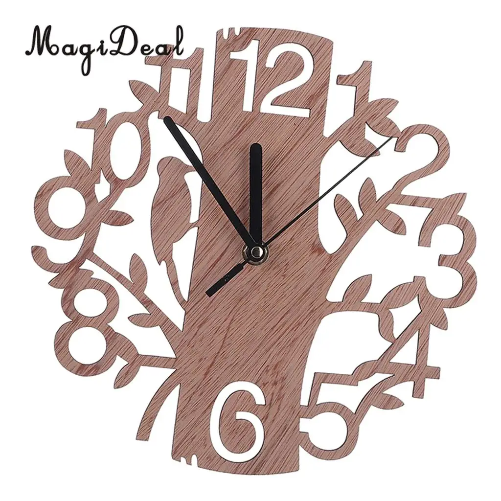 Tree Shaped Wooden Wall Clock Battery Operated Analog Clock for Home Office Housewarming Decor Gift