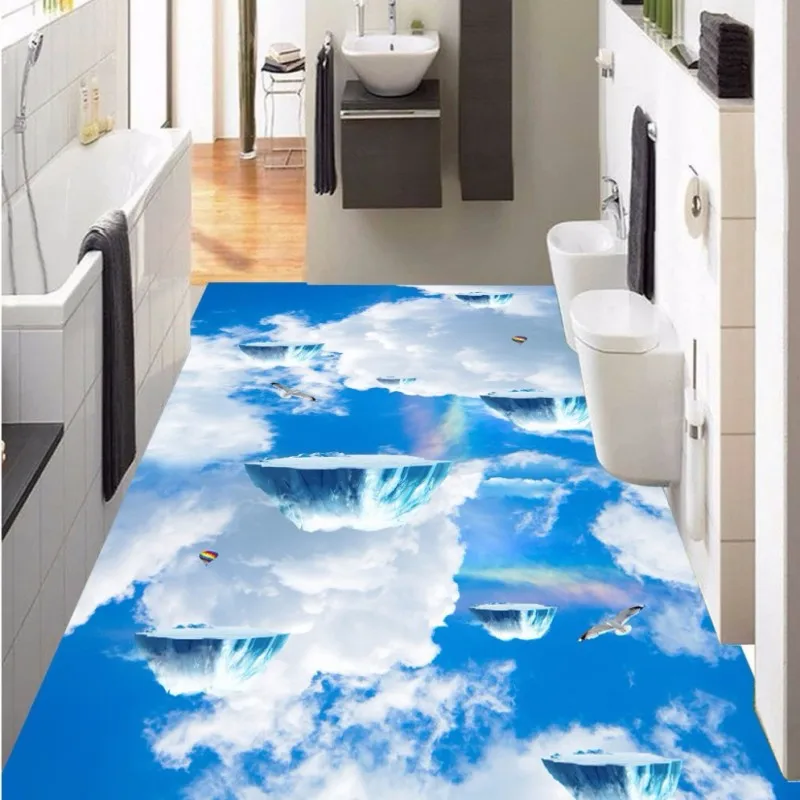 Image Free Shipping custom Sky Suspension Island Flying Bird Bathroom Kitchen Walkway 3D stereo Floor wallpaper mural