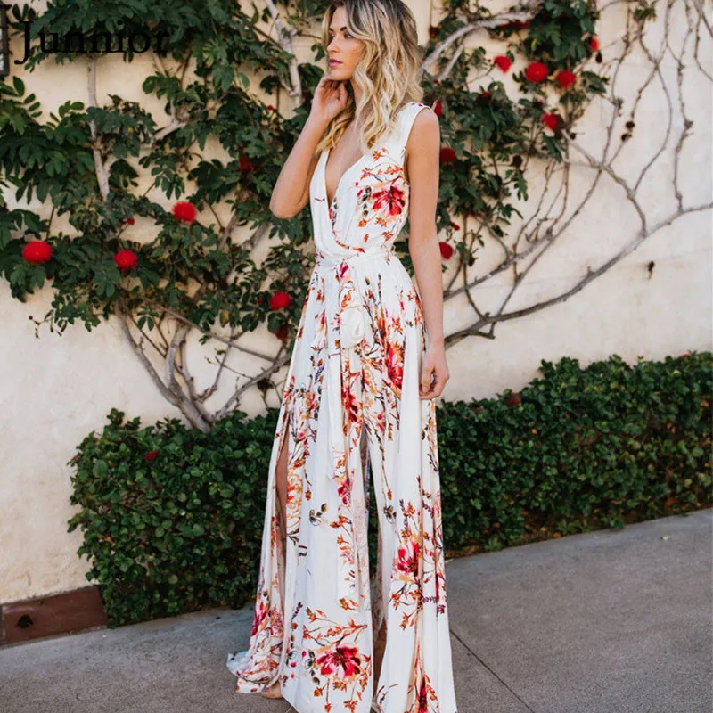Junnior Women Chiffon Beach Dress Summer Floral Printed Maxi V-neck Beachwear Sleeveless Boho Dresses Female Mujer Vestidos
Junnior Women Chiffon Beach Dress Summer Floral Printed Maxi V-neck Beachwear Sleeveless Boho Dresses Female Mujer Vestidos