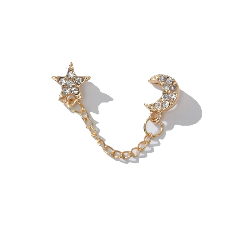 1 pc Double piercing Stud Alloy Chain Connecting Full Shiny Crystal Golden Star & Moon Earrings Women Fashion Jewelry
1 pc Double piercing Stud Alloy Chain Connecting Full Shiny Crystal Golden Star & Moon Earrings Women Fashion Jewelry