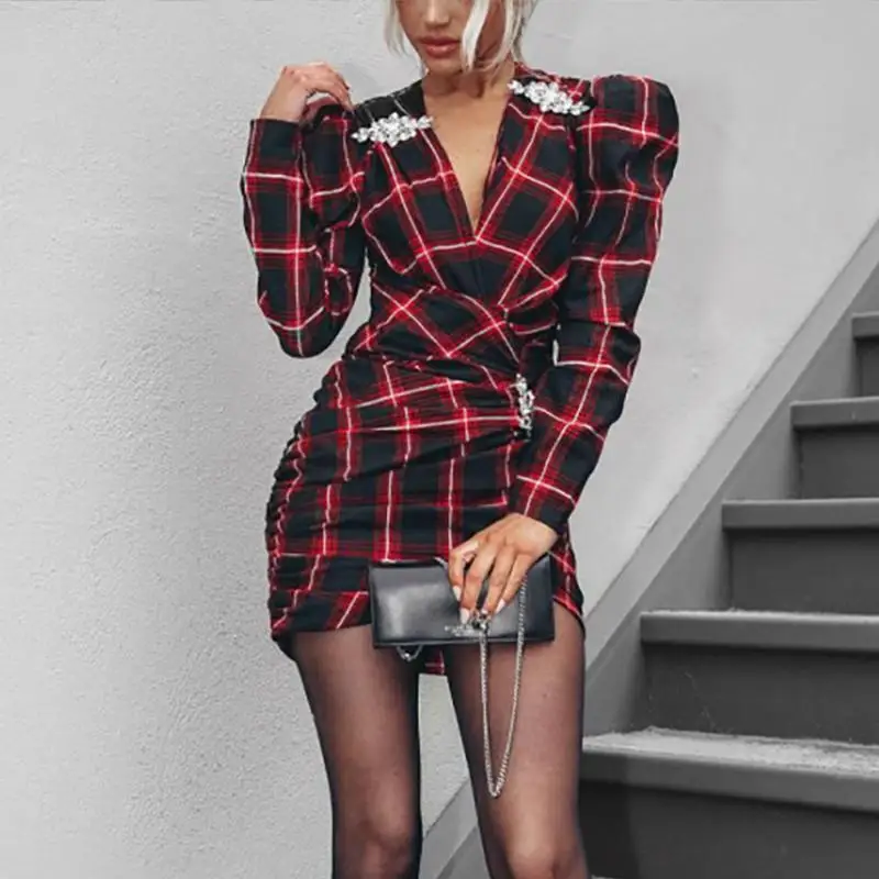 Mossha Sexy long sleeve bodycon dress women Red plaid v neck dresses ladies Elegant party dress female Mini dress Vestidos new
Mossha Sexy long sleeve bodycon dress women Red plaid v neck dresses ladies Elegant party dress female Mini dress Vestidos new