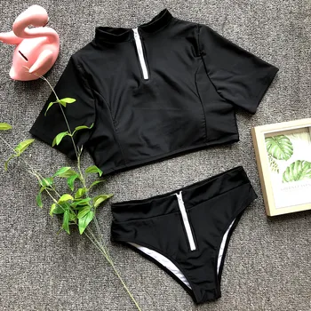 Zipper Two Piece Swimsuit Women Vintage Short Sleeve Push Up Bikini Set Retro High Waist Swimwear Swimming Bathing Suit Women
Zipper Two Piece Swimsuit Women Vintage Short Sleeve Push Up Bikini Set Retro High Waist Swimwear Swimming Bathing Suit Women
