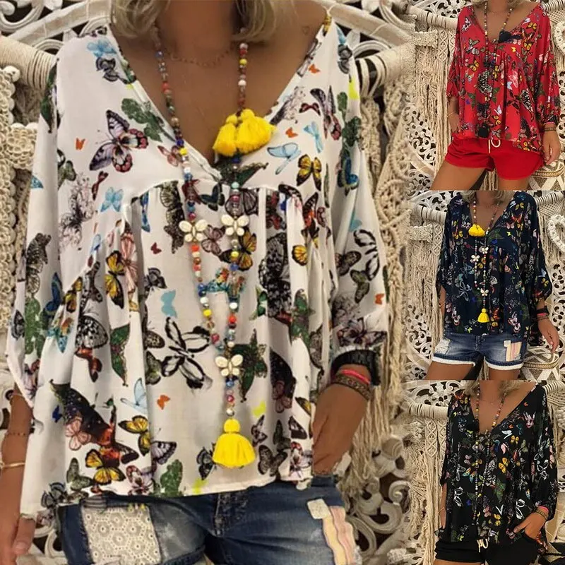 Laamei 2018 Summer Floral Blouse Women Floral Butterfly Printing Stylish Blouses Female Vintage Tops Blouse Plus Size 4XL 5XL
Laamei 2018 Summer Floral Blouse Women Floral Butterfly Printing Stylish Blouses Female Vintage Tops Blouse Plus Size 4XL 5XL