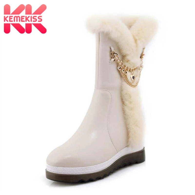 KemeKiss Women Snow Boots Genuine Leather Chain Wedges Mid Calf Mother Boots Fashion Women Warm Fur Winter Shoes Size 34-39
KemeKiss Women Snow Boots Genuine Leather Chain Wedges Mid Calf Mother Boots Fashion Women Warm Fur Winter Shoes Size 34-39
