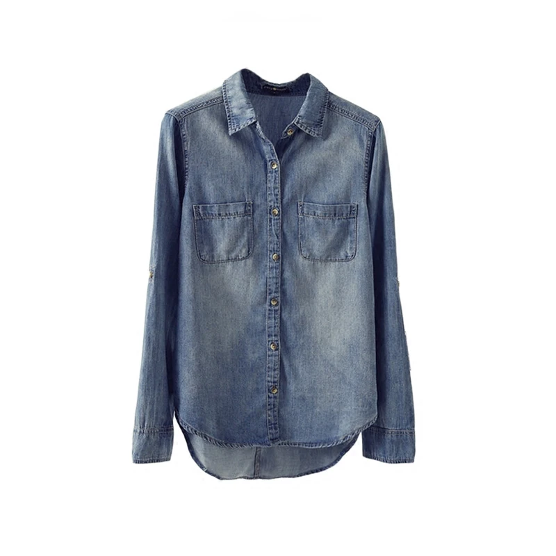 2019 Fashion Women Blue Cotton Denim Shirt Turn Down Collar Female Casual Long Sleeve Basic Solid Pockets Buttons Blouse Tops
2019 Fashion Women Blue Cotton Denim Shirt Turn Down Collar Female Casual Long Sleeve Basic Solid Pockets Buttons Blouse Tops