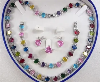 Multicolor Zircon Link Bracelet/ Earrings /Ring / Necklace Set+ Gift Box 5.23 
Multicolor Zircon Link Bracelet/ Earrings /Ring / Necklace Set+ Gift Box 5.23