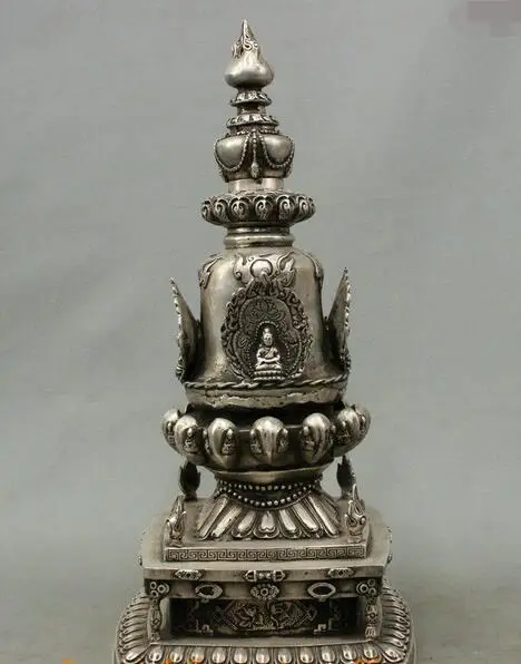 16" Chinese Tibetan Buddhism Silver Auspicious Lotus Buddha Statue Pagoda Tower
16" Chinese Tibetan Buddhism Silver Auspicious Lotus Buddha Statue Pagoda Tower