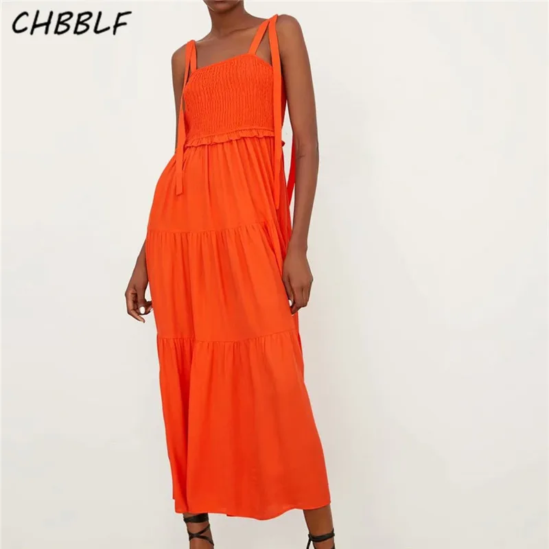 CHBBLF women orange dress elastic pleated adjustable bow tie straps dresses backless sleeveless vestido CDC9230
CHBBLF women orange dress elastic pleated adjustable bow tie straps dresses backless sleeveless vestido CDC9230