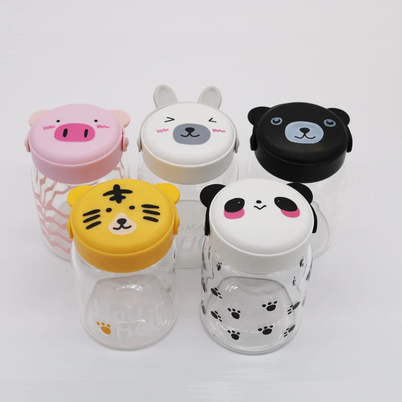 Glass Water Bottle Sports BPA Free for Kids Animal Fruit Portable Cute Water Bottle Drinkware Tour Bottles for Children Cartoon (7)