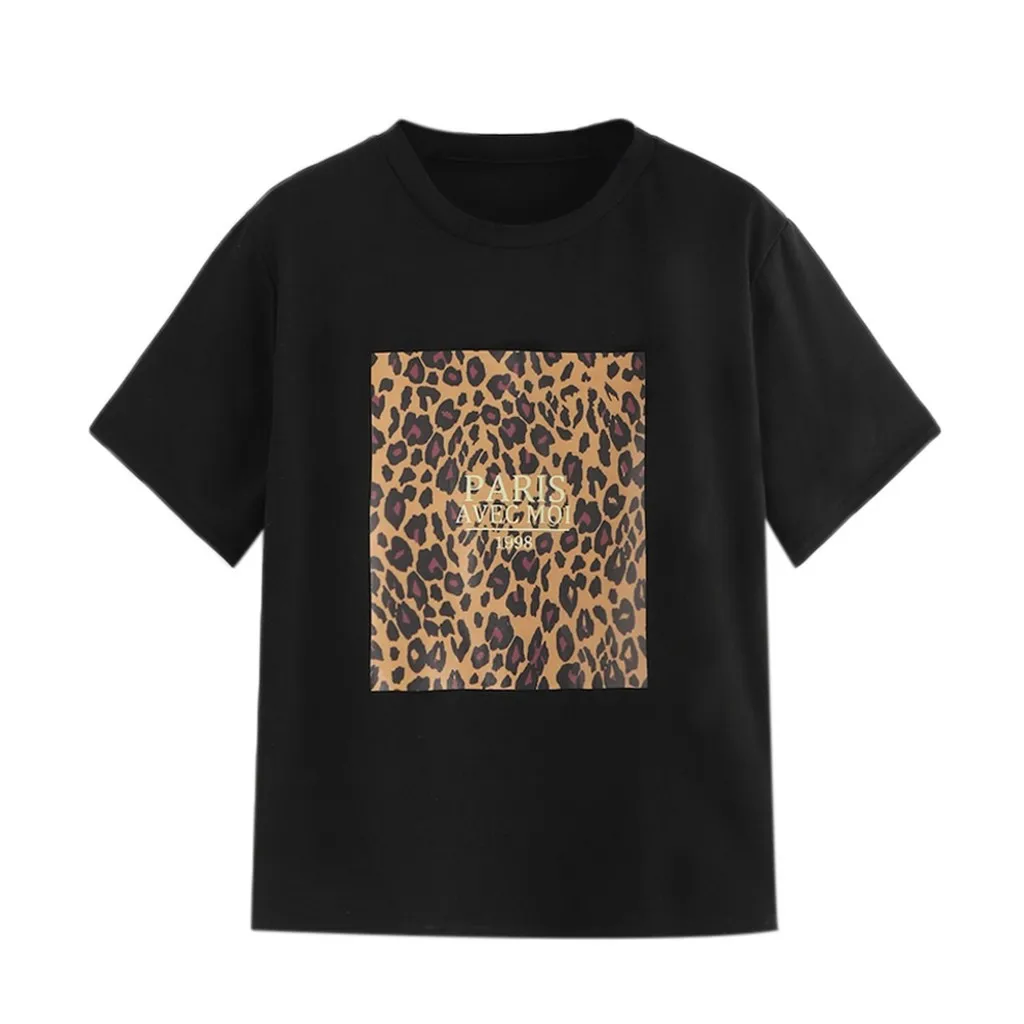 Summer 2019 T Shirt Women Black Patchwork Leopard Print Short Sleeve Shirt Women Streetwear Tshirt Women O Neck Woman Clothes
Summer 2019 T Shirt Women Black Patchwork Leopard Print Short Sleeve Shirt Women Streetwear Tshirt Women O Neck Woman Clothes