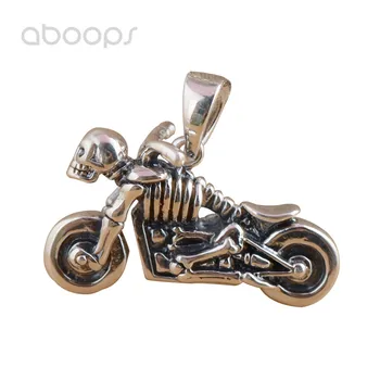 925 Sterling Silver Skeleton Pendant with Motorcycle for Men Boys