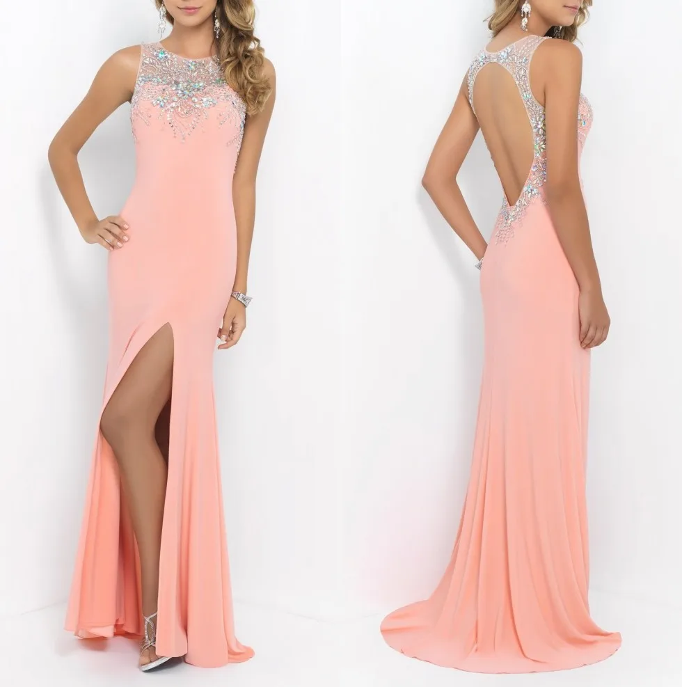 2015 Formal Women Dress Chiffon with Beading Coral Pink Crystals Open Back New Arrival Long Prom Dresses
2015 Formal Women Dress Chiffon with Beading Coral Pink Crystals Open Back New Arrival Long Prom Dresses