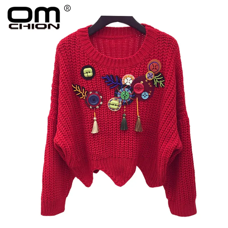 OMCHION Autumn 2017 Batwing Sleeve Sweater Women Tassel Button Beading Sequins Pullover Christmas Sweater Wave Knitwear JMY60
OMCHION Autumn 2017 Batwing Sleeve Sweater Women Tassel Button Beading Sequins Pullover Christmas Sweater Wave Knitwear JMY60