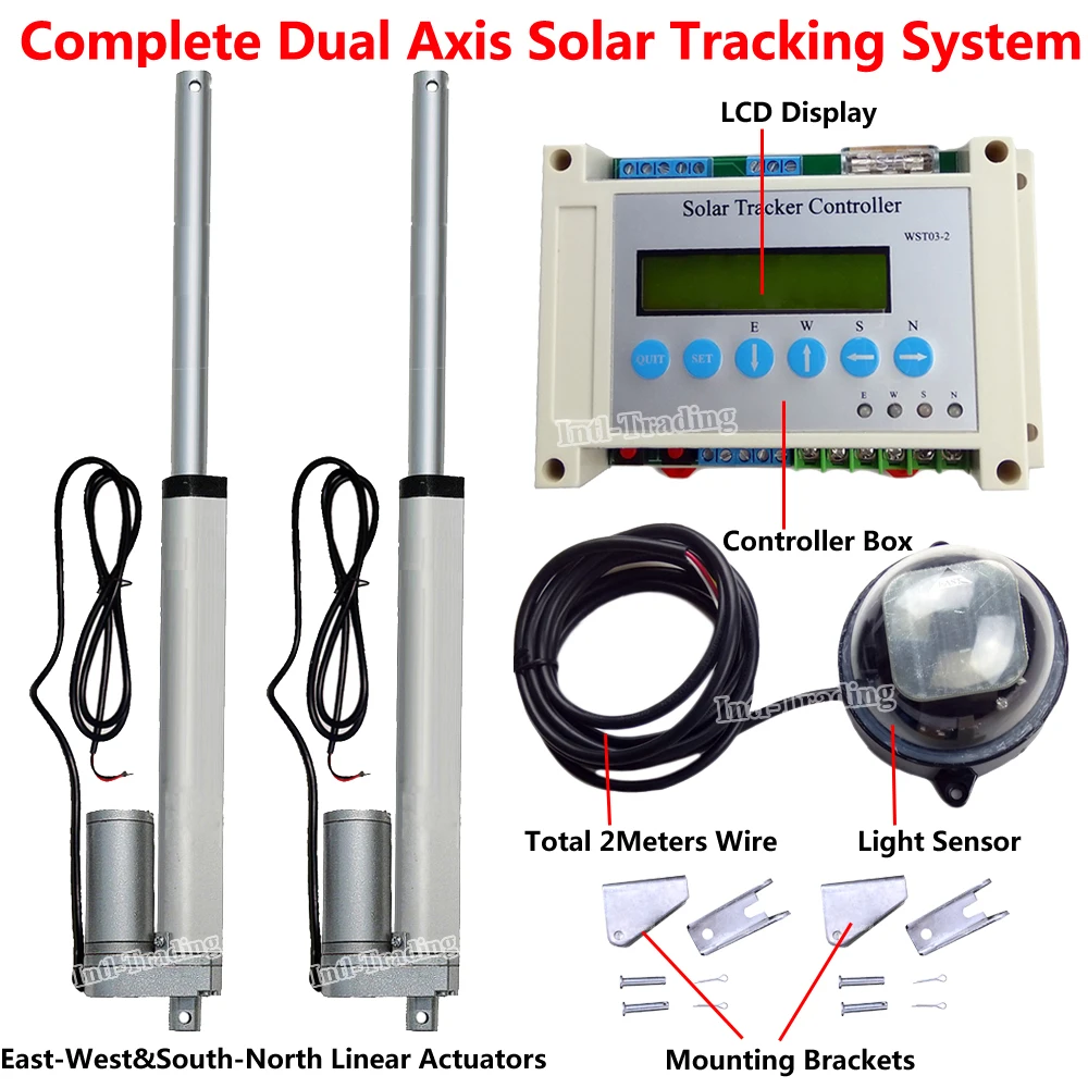 1500N Linear Actuators 8" 12V Motor W/ LCD Controller W/ Light Sensor W/ Brackets for Dual Axis PV Solar Panel Tracking Tracker
1500N Linear Actuators 8" 12V Motor W/ LCD Controller W/ Light Sensor W/ Brackets for Dual Axis PV Solar Panel Tracking Tracker