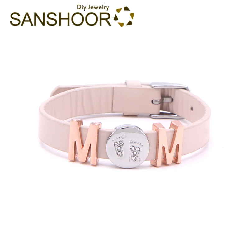 SANSHOOR SINGLE LEATHER BAND Bracelet Set With Baby Feet Disc and Pave Letter M Keeper Slide Charms For Women Mom Wristband 1Set
SANSHOOR SINGLE LEATHER BAND Bracelet Set With Baby Feet Disc and Pave Letter M Keeper Slide Charms For Women Mom Wristband 1Set