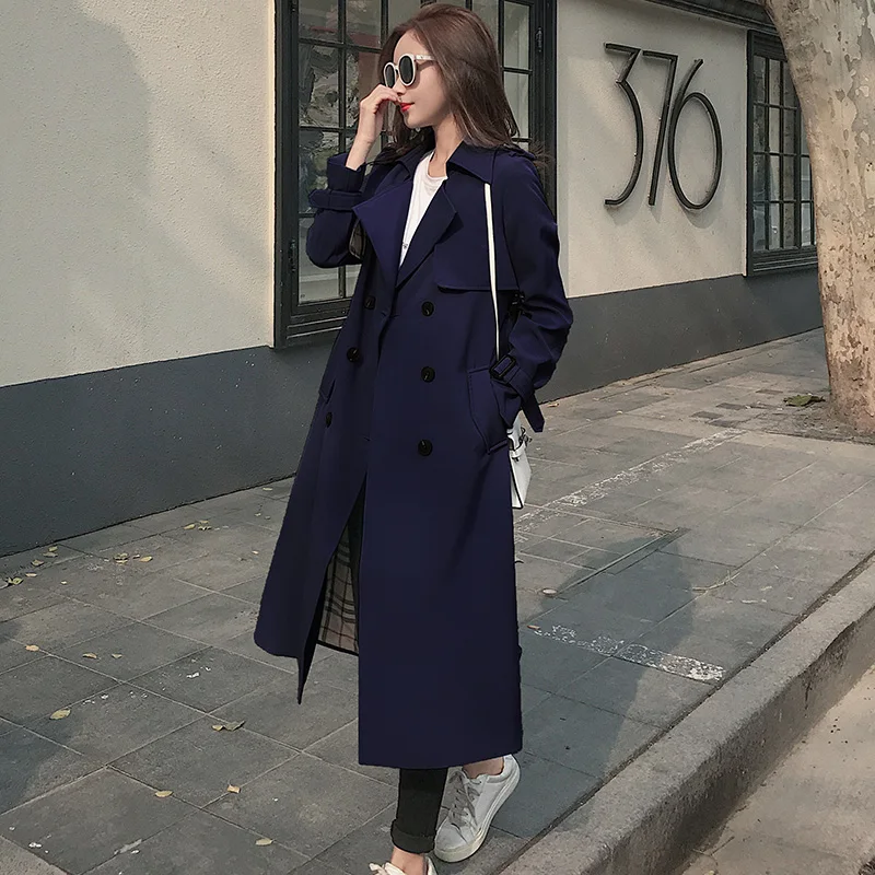 2019 New Spring Long Trench coat women Fashion Classic Double Breasted Belt High quality Casual Business Outerwear | Женская одежда