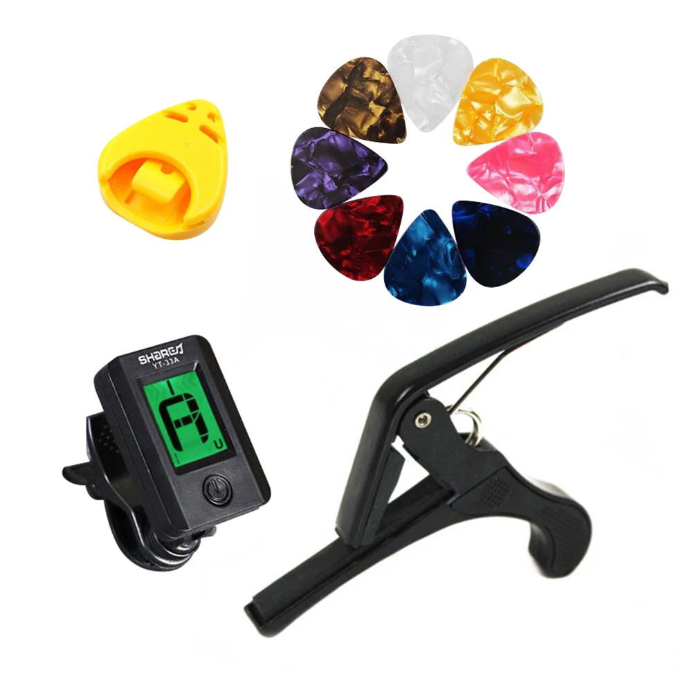 Super Value Tool Kit Guitar Tuner + Capo + Plectrum Holder + 8 Celluloid Picks Tuning Mediator Case Guitarra Parts Accessories
Super Value Tool Kit Guitar Tuner + Capo + Plectrum Holder + 8 Celluloid Picks Tuning Mediator Case Guitarra Parts Accessories