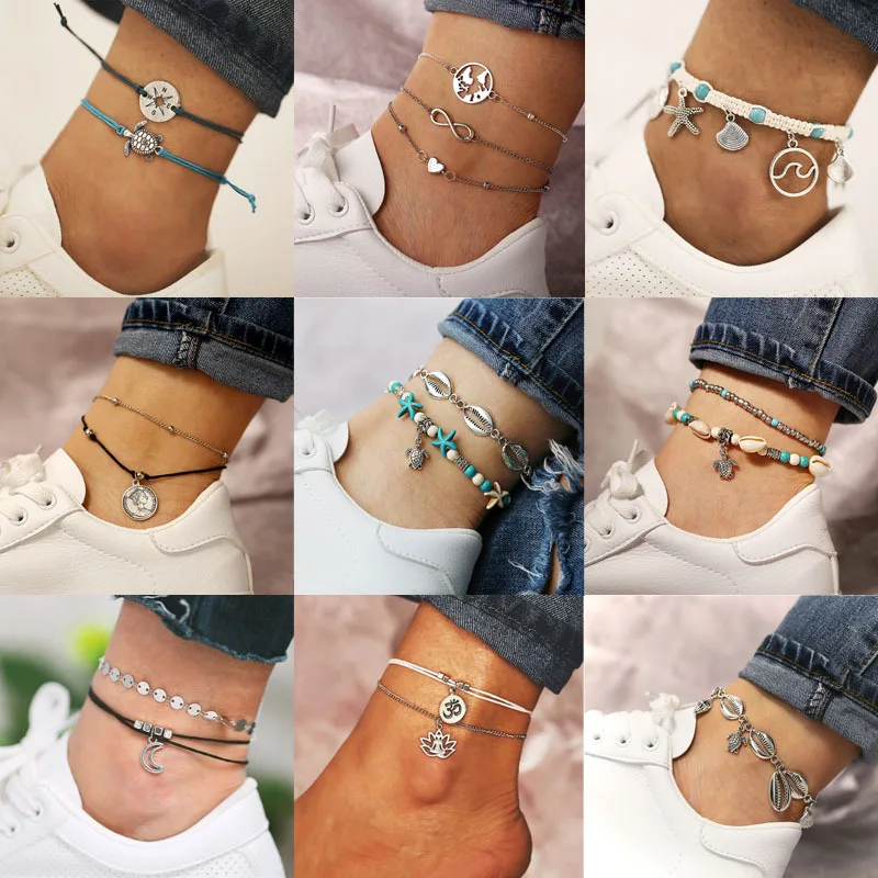 Creative Fashion Alloy Shell Turtle Pendant Starfish Anklet Set Variety Style Rope Beads Bangle Boho Beach Holiday Accessories
Creative Fashion Alloy Shell Turtle Pendant Starfish Anklet Set Variety Style Rope Beads Bangle Boho Beach Holiday Accessories
