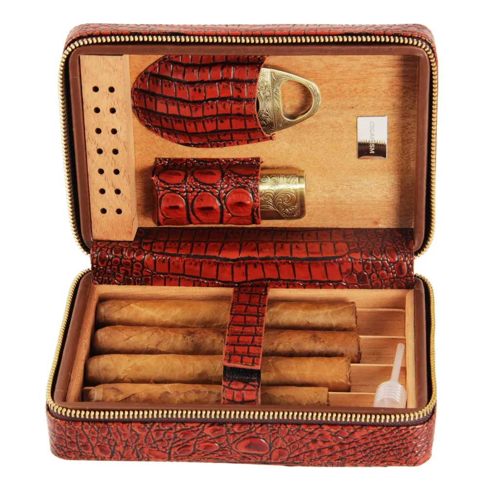CIGARISM Alligator Pattern Leather Embossed Cedar Lined Cigar Travel Case Humidor Cutter Lighter Set
CIGARISM Alligator Pattern Leather Embossed Cedar Lined Cigar Travel Case Humidor Cutter Lighter Set