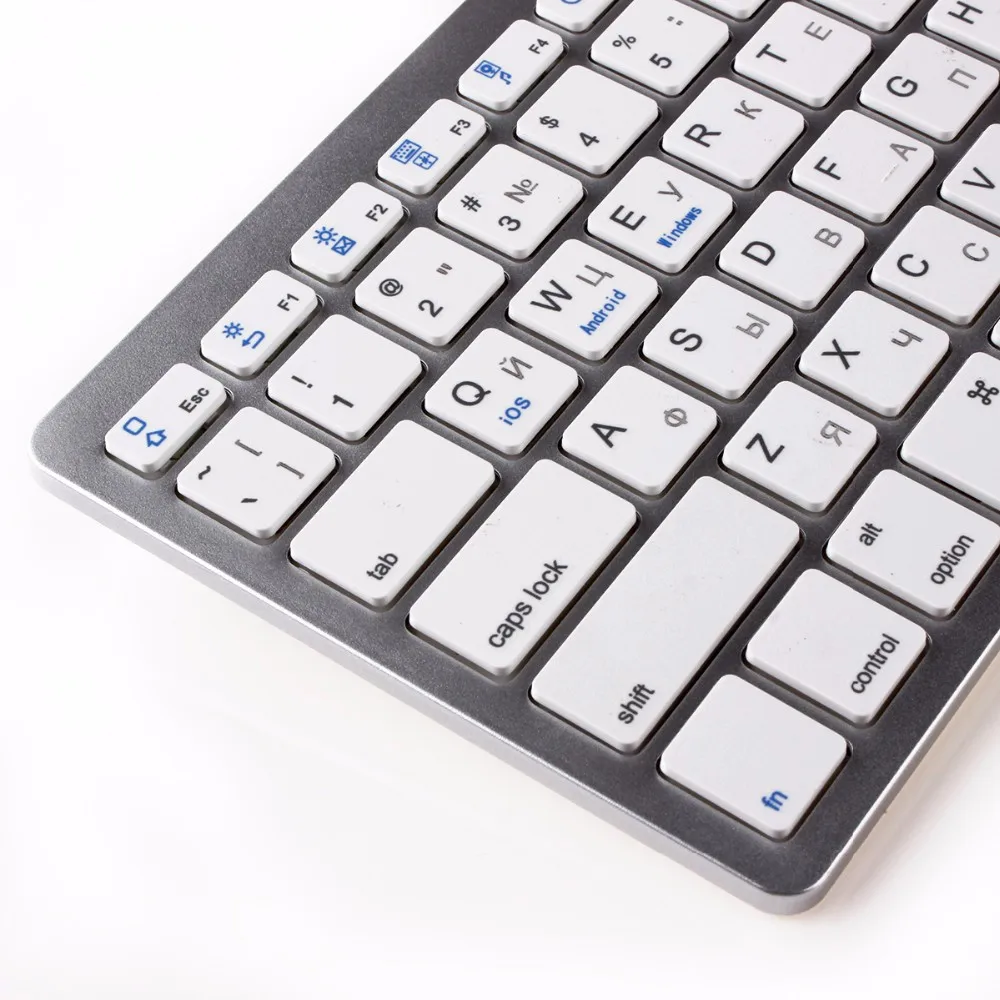 kemile Russian Wireless Bluetooth 3.0 keyboard for Tablet Laptop Smartphone Support iOS Windows Android System Silver and Black