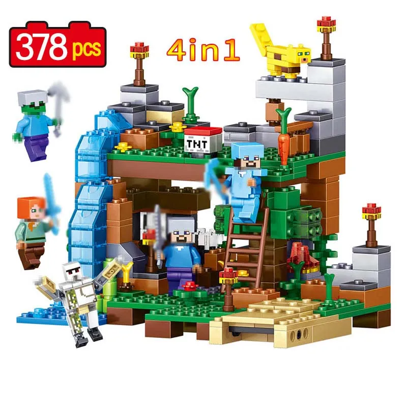 

378pcs 4 in 1 Minecrafted Building Blocks Compatible Legoed city Figures Dragon Bricks Set Educational Toys for Children Gift