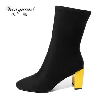 Fanyuan design Autumn women Ankle boots stretch fabric pointed toe boots Square heel high heels slip on Short Women Shoes
Fanyuan design Autumn women Ankle boots stretch fabric pointed toe boots Square heel high heels slip on Short Women Shoes