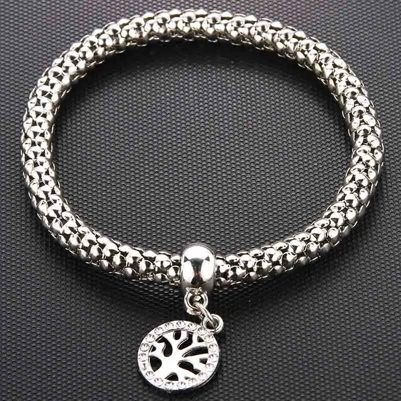 

Silver New Crystal Zircon Tree of Life Corn Chain Bracelet Stretch Stretch Fine Bracelet Ladies Fashion Charm Jewelry Gift