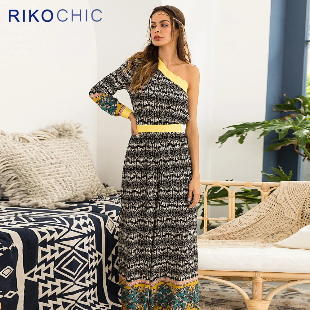 RIKOCHIC полосатый пикантные длинные комбинезон Для женщин одно плечо playsuit Boho