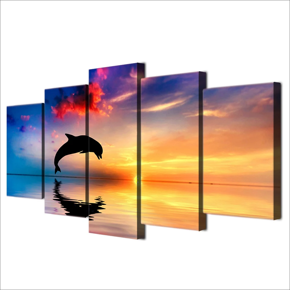 HD-Printed-Ocean-sunset-dolphin-picture-Painting-wall-art-room-decor-print-poster-picture-canvas-Free (2)