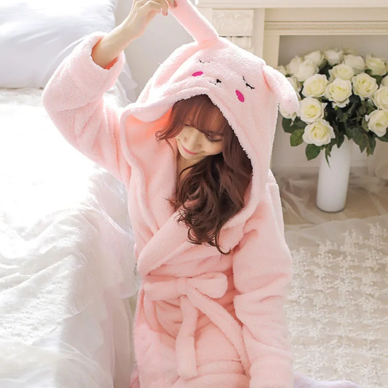 Flannel Coral Velvet Cartoon Hooded Women BathRobe Long Sleeve Sweet Wrap Night Dress Female 2019 Autumn Winter Warm Nightgown
Flannel Coral Velvet Cartoon Hooded Women BathRobe Long Sleeve Sweet Wrap Night Dress Female 2019 Autumn Winter Warm Nightgown