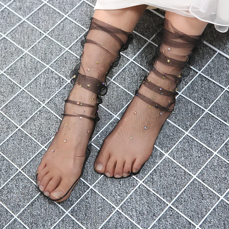 New Glitter Mesh Rhinestones Stars Women Socks Fashion Short Socks Harajuku Soft Ladies Funny Socks Transparent Elastic Hosiery
New Glitter Mesh Rhinestones Stars Women Socks Fashion Short Socks Harajuku Soft Ladies Funny Socks Transparent Elastic Hosiery