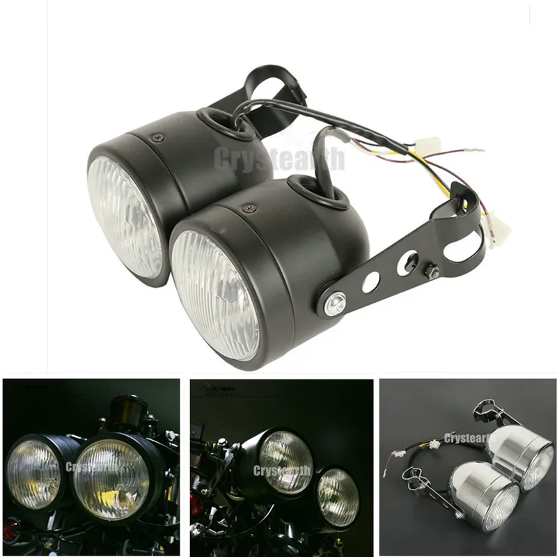 Twin Front Headlight w/ Bracket For Harley Softail Fat Boy FLSTF Dual Sport Dirt Bikes Street Fighter Naked Motorcycle Headlamp
Twin Front Headlight w/ Bracket For Harley Softail Fat Boy FLSTF Dual Sport Dirt Bikes Street Fighter Naked Motorcycle Headlamp