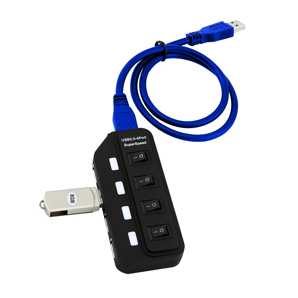USB HUB 3.0 4 Port USB Splitter LED Light On/Off Switch Micro Hub With EU US Power Adapter For Macbook Pro Computer Accessories USB HUB 3.0 4 Port USB Splitter LED Light On/Off Switch Micro Hub With EU US Power Adapter For Macbook Pro Computer Accessories