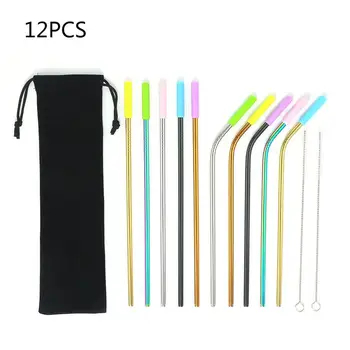12PCS Stainless Steel Drinking Straw Set Straight Bent Straw Silicone Cover With Cloth Bag Milk Tea Straws Bar Accessories
12PCS Stainless Steel Drinking Straw Set Straight Bent Straw Silicone Cover With Cloth Bag Milk Tea Straws Bar Accessories