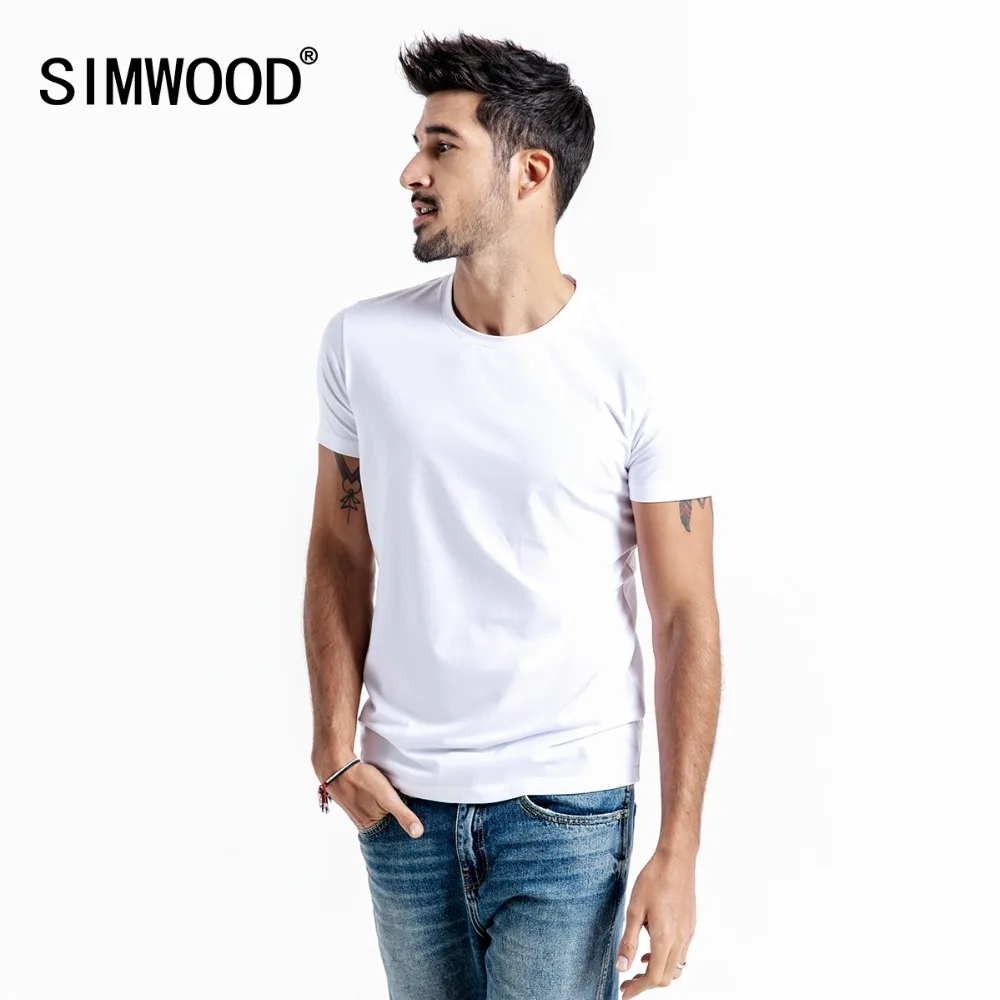 Мужская однотонная Базовая футболка SIMWOOD облегающая хлопковая Футболка с