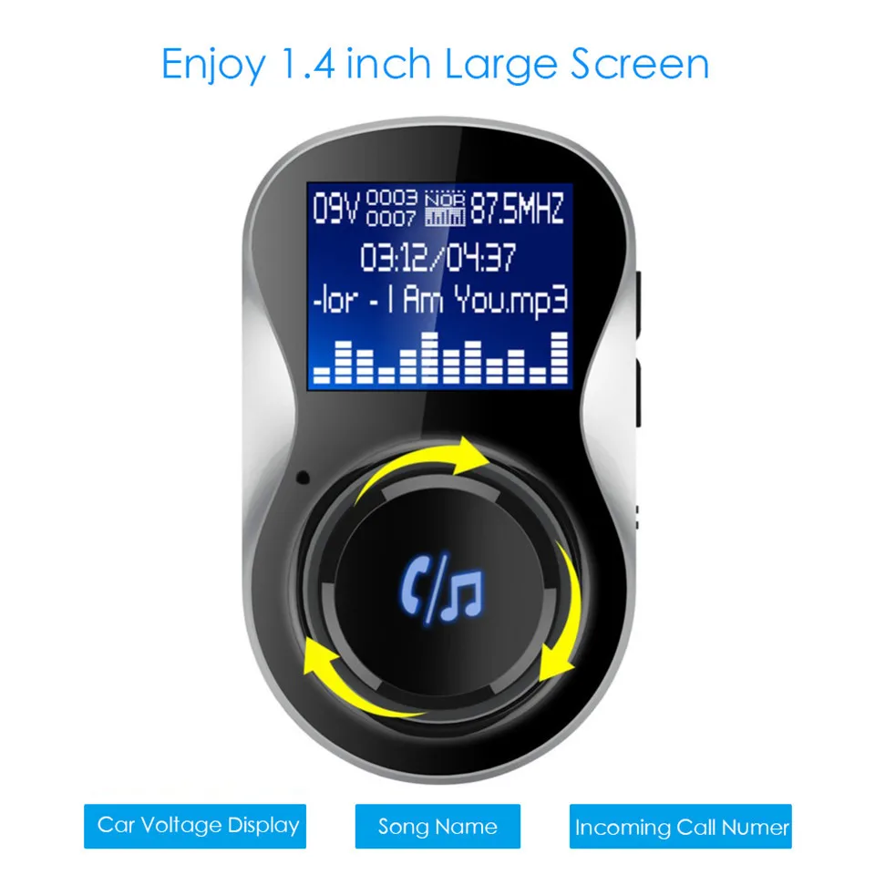 Cunymagos Bluetooth Car Kit FM Modulator Bluetooth FM Transmitter Aux Out Handsfree Car MP3 Player 5V 3.4A 2-USB Charger with TF Card Slot (12)
