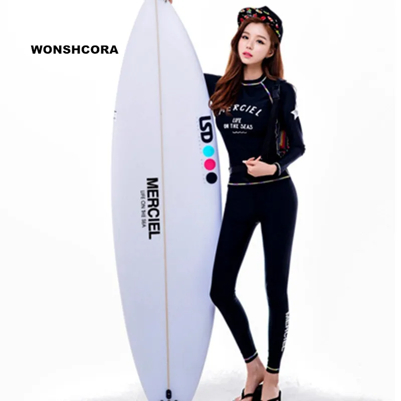 

WONSHCORA Surf Wetsuit Long Sleeves Underwater Hunting Scuba Diving Equipment Sunscreen Korea Costumes for Women Swimwear Trunks