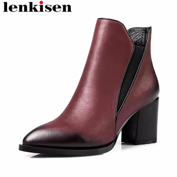 Lenkisen zipper vintage pointed toe big size genuine leather thick high heels movie stars mature woman slip on ankle boots L2f7
Lenkisen zipper vintage pointed toe big size genuine leather thick high heels movie stars mature woman slip on ankle boots L2f7
