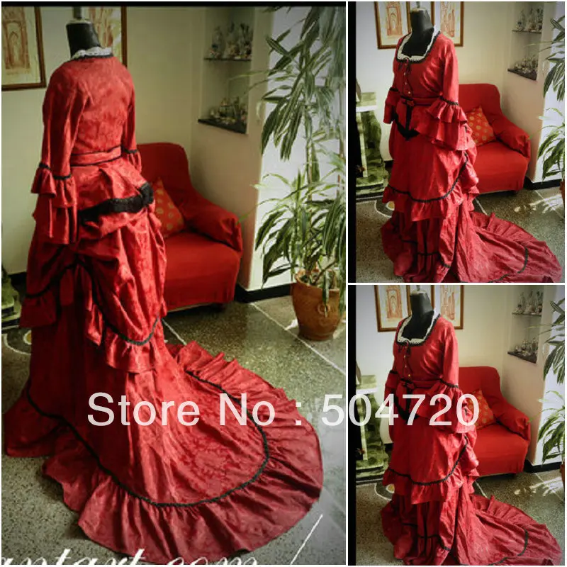 1860s Red Sleeve Civil War Southern Belle Gown evening Dress/Victorian Lolita dresses/scarlett dress US6-26 V-245
1860s Red Sleeve Civil War Southern Belle Gown evening Dress/Victorian Lolita dresses/scarlett dress US6-26 V-245
