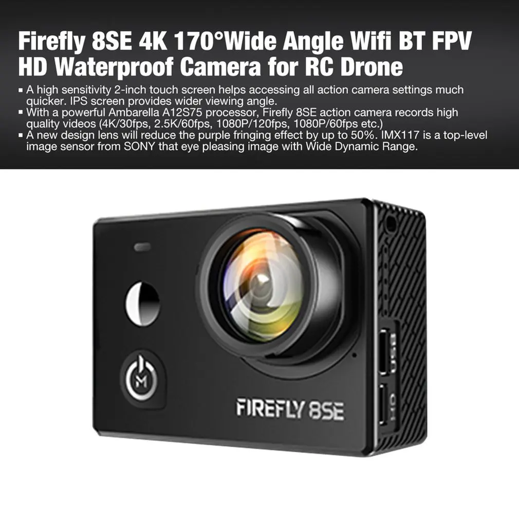 

Firefly 8SE 4K 16MP 170 Degree Wide Angle Wifi BT FPV Waterproof HD Sport Action Camera CAM for RC Drone Aerial Photography