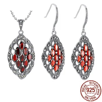 Hot Sale Real 925 Sterling Silver Garnet Stone Pendant&Earrings For Women Girls Vintage Fashion Wedding Jewelry Set Party Gift
Hot Sale Real 925 Sterling Silver Garnet Stone Pendant&Earrings For Women Girls Vintage Fashion Wedding Jewelry Set Party Gift