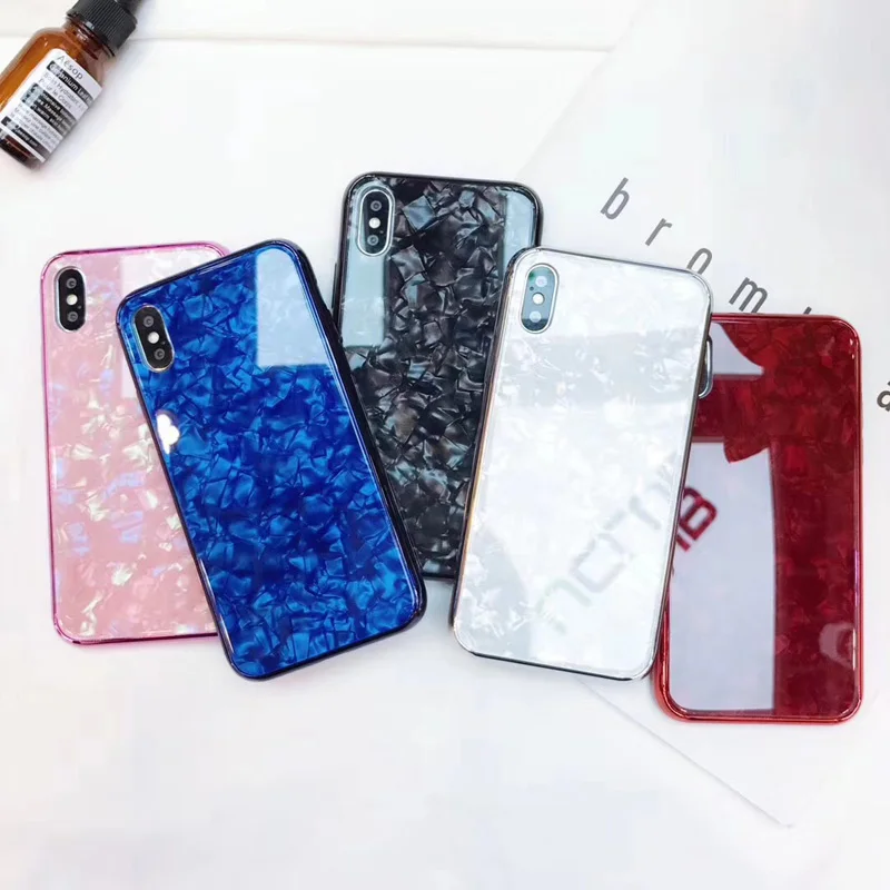 

Glitter Conch Tempered Glass Phone Cases For iPhoneX 8 8Plus Back Cover Case For iphone7 7plus 6s plus