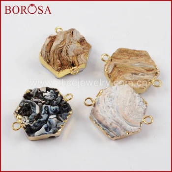 BOROSA 10pcs Gold Color Hexagon Rainbow Natural Titanium Galaxy Quartz Druzy Connectors for Jewelry Making G1618 
BOROSA 10pcs Gold Color Hexagon Rainbow Natural Titanium Galaxy Quartz Druzy Connectors for Jewelry Making G1618