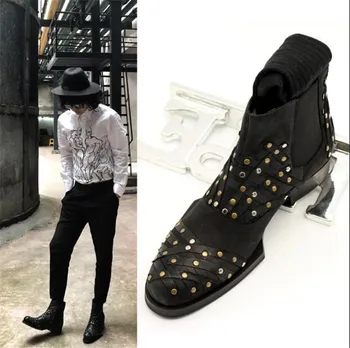 New men's handmade boots Winter rivets leather patchwork med heels increased Chelsea boots slip-on ankle boots
New men's handmade boots Winter rivets leather patchwork med heels increased Chelsea boots slip-on ankle boots