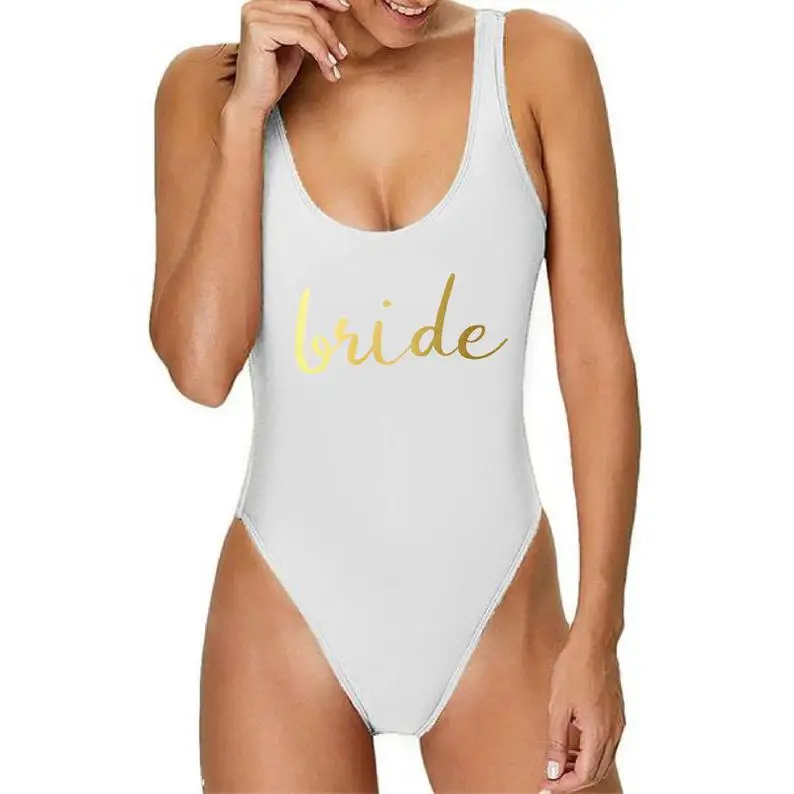 Bachelorette Party BRIDE One-Piece Swimsuits Monokini Halter Gold Letter Printing Bathing Suit Summer Beachwear Female Drop Ship
Bachelorette Party BRIDE One-Piece Swimsuits Monokini Halter Gold Letter Printing Bathing Suit Summer Beachwear Female Drop Ship